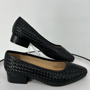 THE JADE BY TROTTERS‎ SLIP ON BLACK WOVEN LEATHER PADDED PUMPS